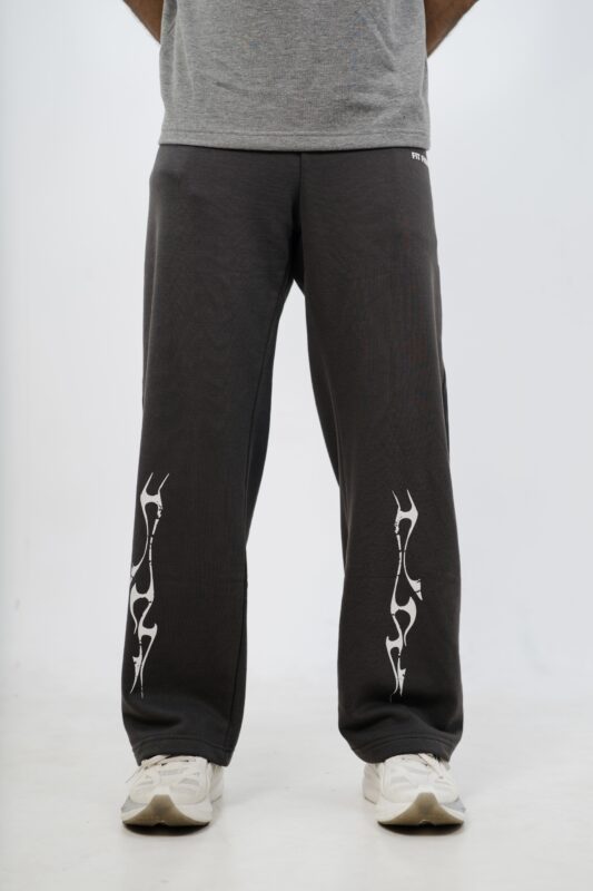 Close-up of Premium Terry Fabric texture on Deep Grey baggy trousers