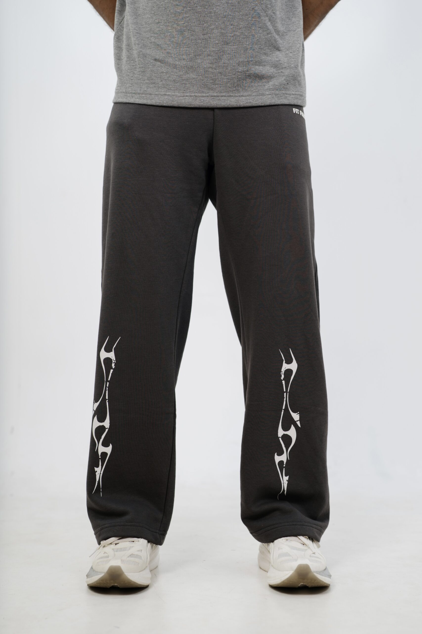 Deep Grey baggy trousers Close-up of Premium Terry Fabric texture on Deep Grey baggy trousers