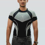 Man wearing white half sleeve compression t-shirt