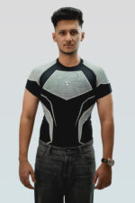 Man wearing white half sleeve compression t-shirt