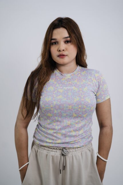 women's active t-shirt in Pastel Leopard Print