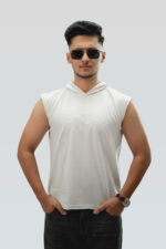 Classic White Men's terry fabric sleeveless hoodie