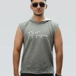 Men's terry fabric sleeveless black hoodie