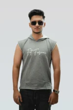 Men's terry fabric sleeveless black hoodie