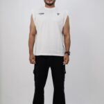 Man wearing sleeveless t shirt for gym styled with joggers